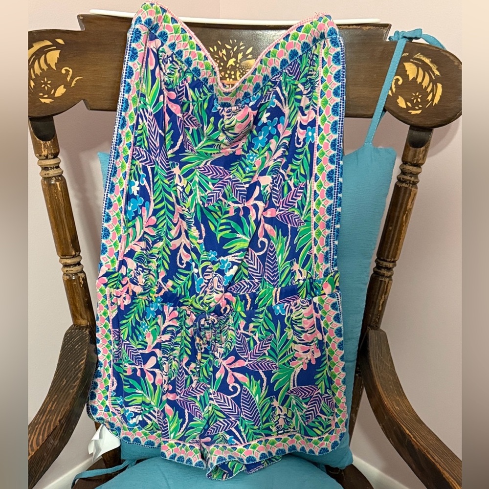 Lilly Pulitzer Rikki romper Blue and Pink Tropical Jumpsuit